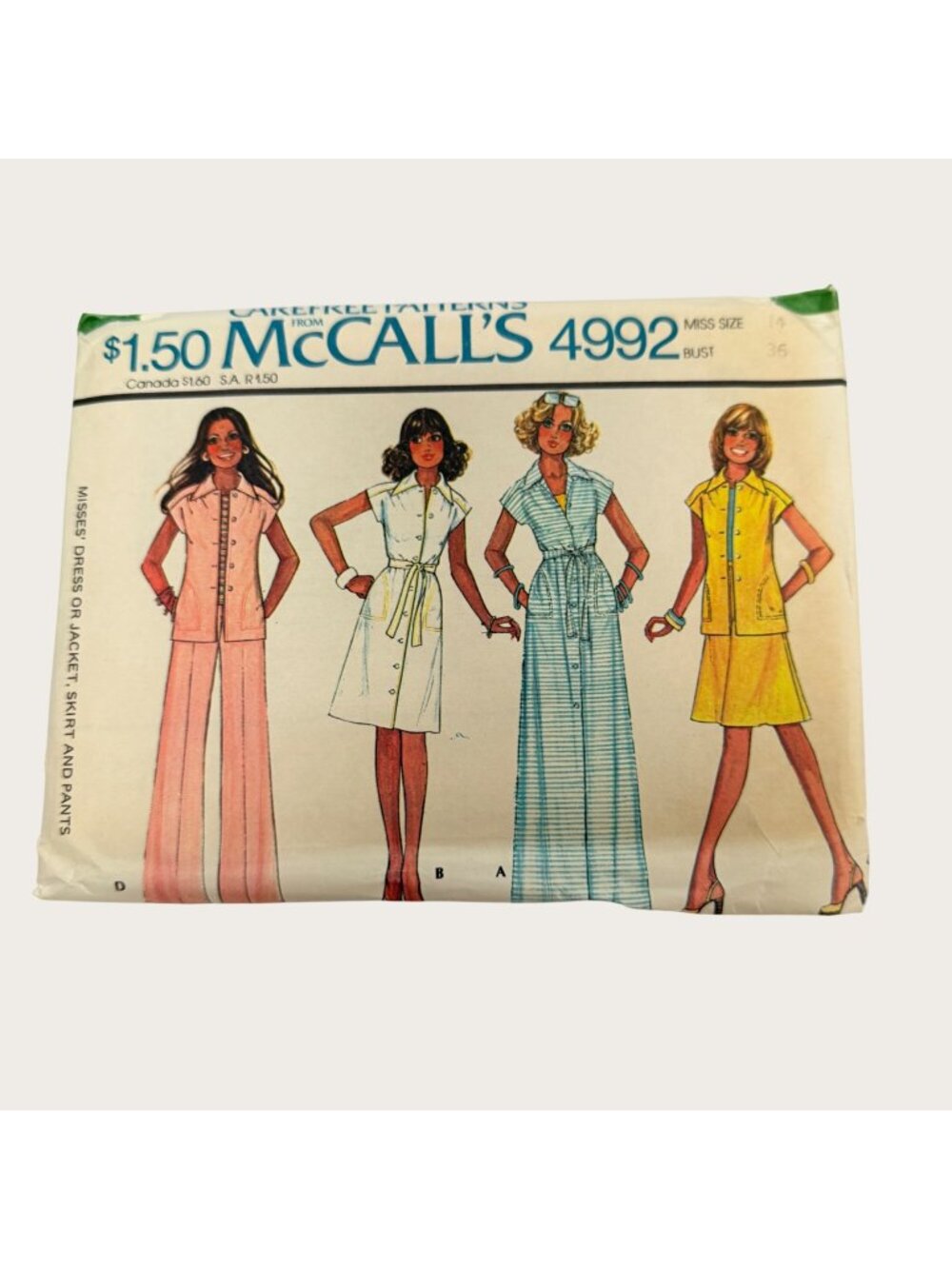 Vintage 1970s McCalls Sewing Pattern 4992 Misses Dress Jacket Skirt Pants Sz 14